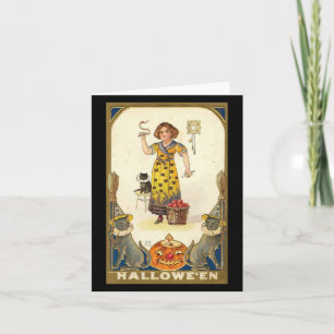 Carte Halloween Black Cats Citrouille sorcière Vintage