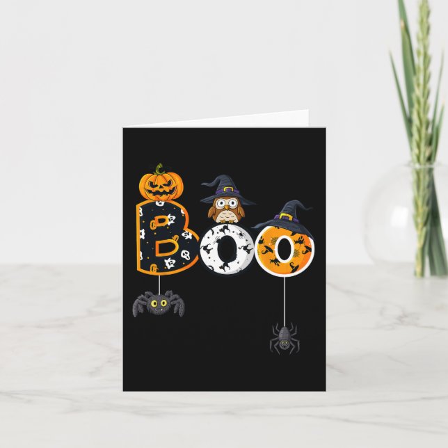 Carte Halloween Boo Owl Avec Sorcière Casquette Araignée (Devant)