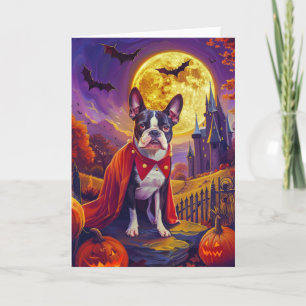 Carte Halloween Boston Terrier Chien Citrouille peur