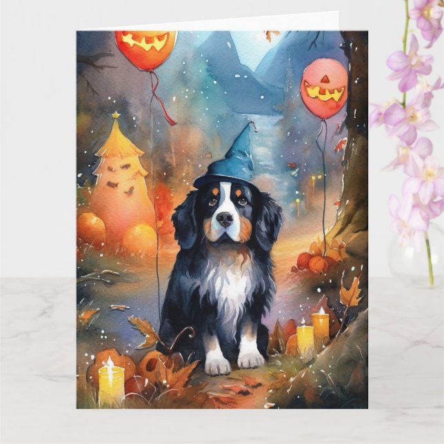Carte Halloween Bouviers Bernois Avec Citrouilles Effray (Orchidée)