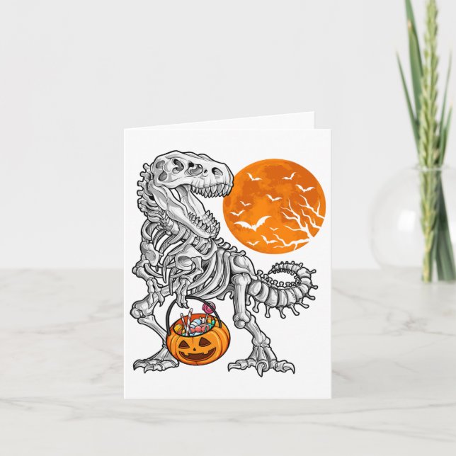 Carte Halloween Boys Dinosaur Skeleton T Rex Scanner Pum (Devant)