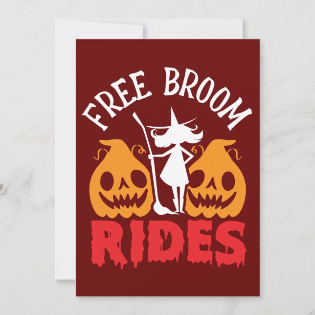 Carte Halloween Broom Rides Witch Pumpkins (Devant)