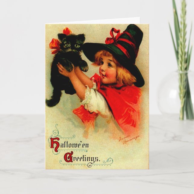 Carte Halloween Brundage Girl avec Casquette noir et cha (Devant)