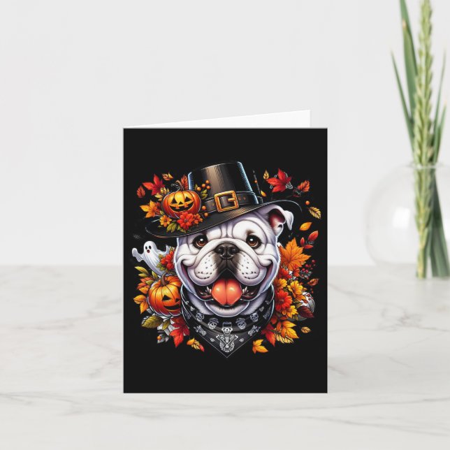 Carte Halloween Bulldog Fall quitte Citrouille Gho (Devant)