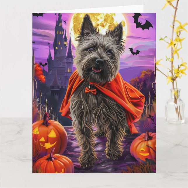 Carte Halloween Cane Corso Vampire Citrouilles Épouvanta (Fleur jaune)