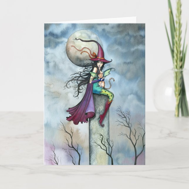 Carte Halloween Card Witch Chat Fairy Art (Devant)