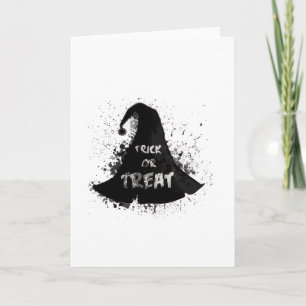 Carte Halloween casquette de sorcière aquarelle - Trick