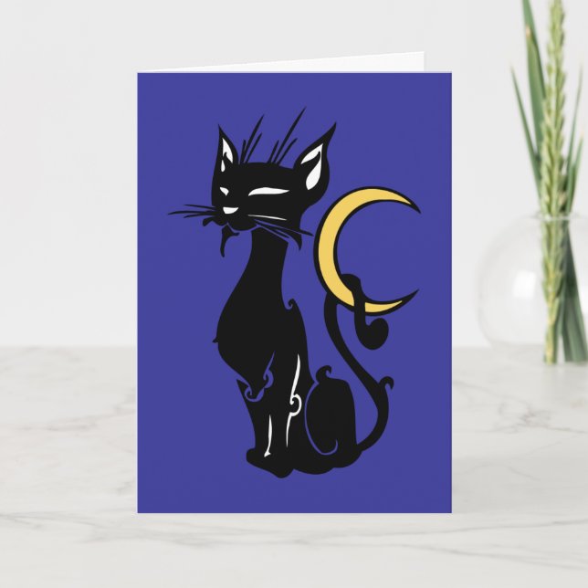 Carte halloween cat with moon (Devant)