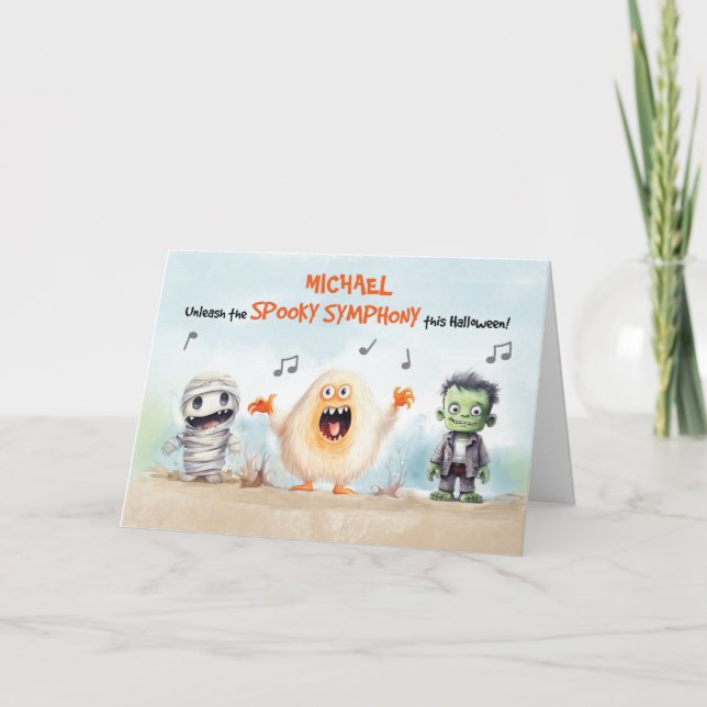 Carte Halloween chanter des monstres de musique (Devant)