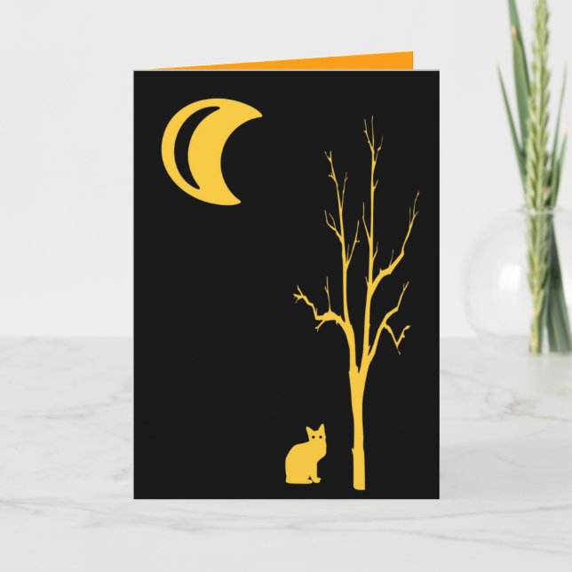 Carte Halloween chat, arbre et lune (Devant)