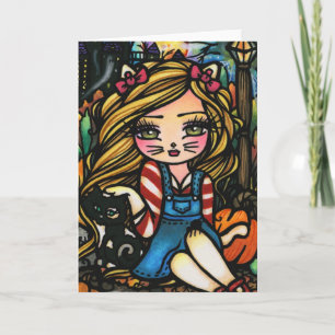 Carte Halloween Chat Haunted Maison Fille Imaginaire Art
