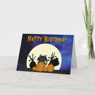 Carte Halloween Chat Noir Anniversaire avec cimetière Ci