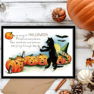 Carte Halloween Chat Noir Fantaisiste Vintage & So