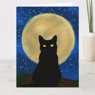 Carte Halloween Chat noir Silhouette Lune