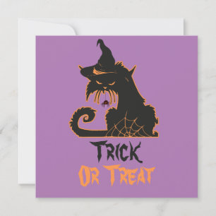 Carte Halloween Chat Noir Sorcière Éffrayants Araignées
