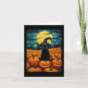Carte Halloween Chat noir Van Gogh Witch Kawaii Citrouil