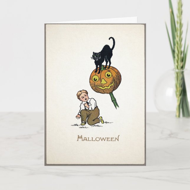 Carte Halloween Chat Noir Vintage  (Devant)