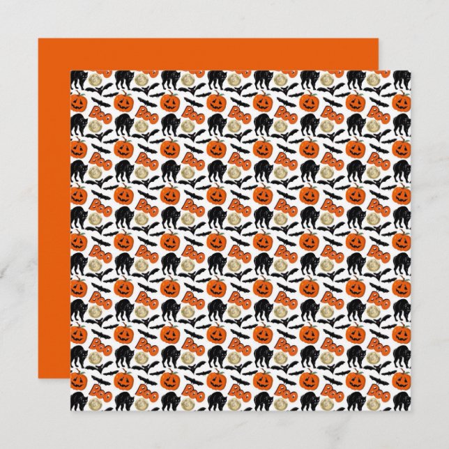 Carte Halloween Chats Chat Citrouille Et Lune Dessin (Devant / Derrière)