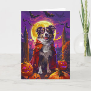 Carte Halloween Chien Berger Australien Citrouille peur
