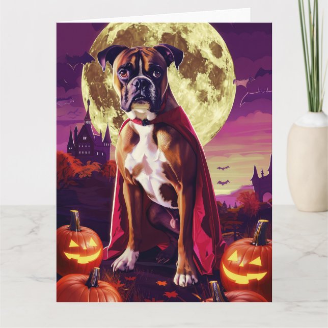 Carte Halloween Chien Boxer Vampire Citrouilles effroi (Devant)