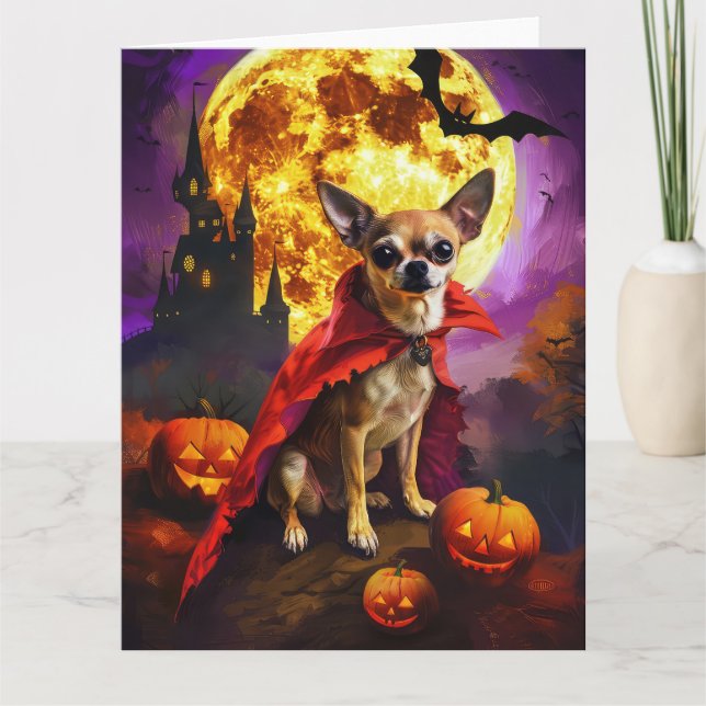 Carte Halloween Chihuahua Vampire Citrouilles peur (Devant)