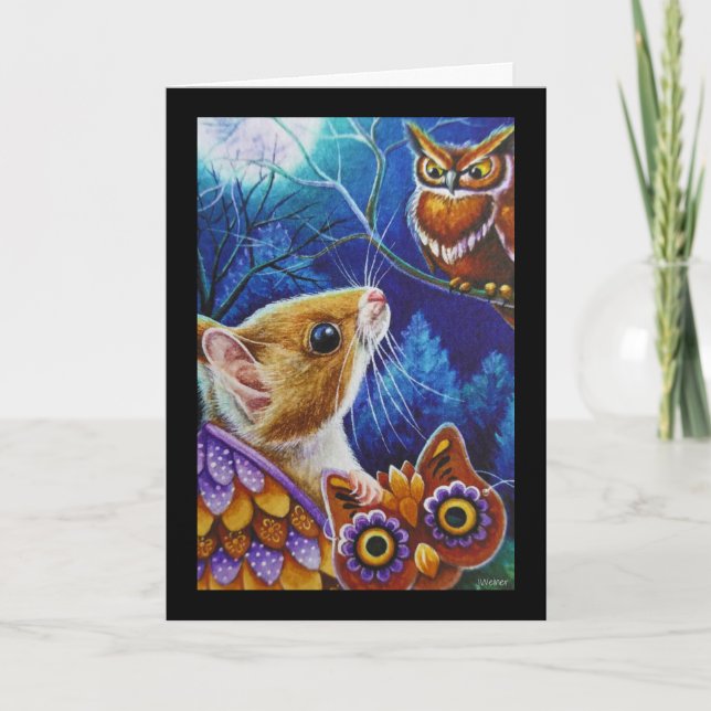 Carte Halloween Chouette souris Masque Vintage Aquarelle (Devant)