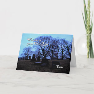 Carte Halloween - cimetière éffrayant, pour la soeur