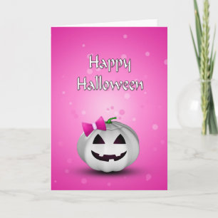 Carte Halloween Citrouille blanche rose fille