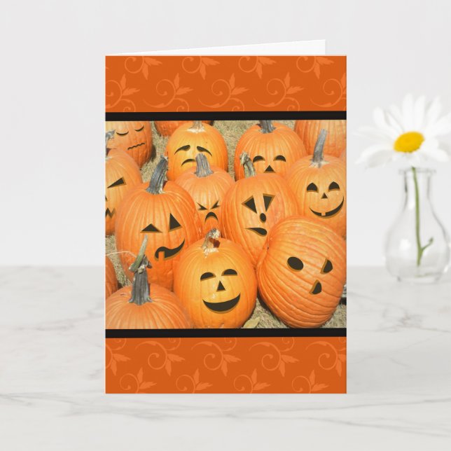 Carte Halloween Citrouille Patch Faces Drôle (Petite plante)