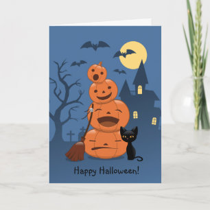 Carte Halloween Citrouilles et chat noir