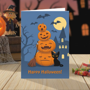 Carte Halloween Citrouilles et chat noir