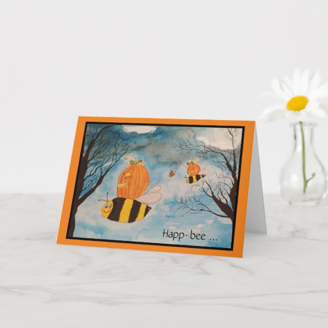 Carte Halloween Citrouilles Orange et Noires Jack  (Petite plante)