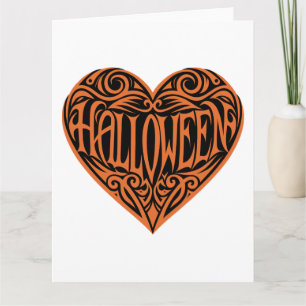 Carte Halloween Cœur, Cœur Orange, Vacances