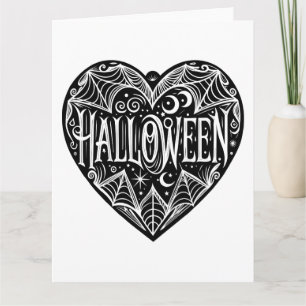 Carte Halloween cœur, forme de cœur noir, vacances
