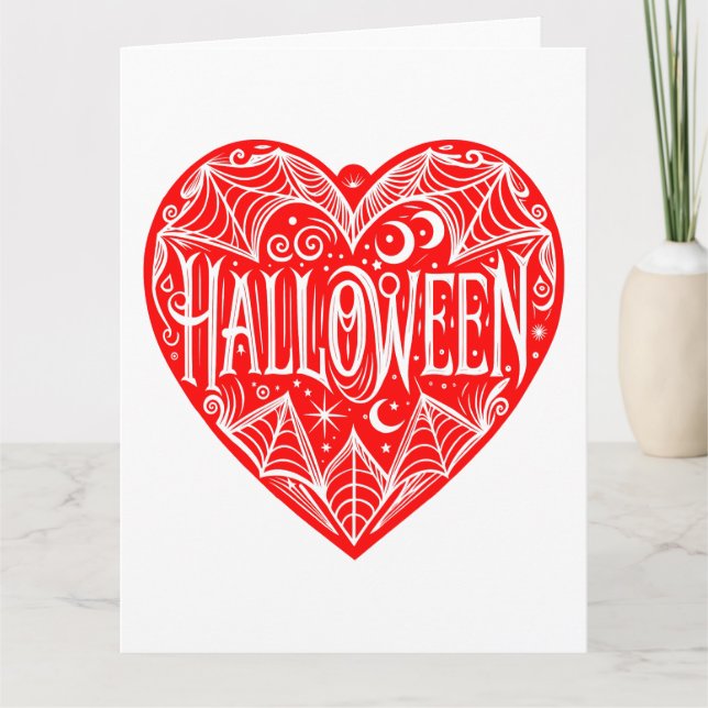 Carte Halloween cœur, forme de cœur rouge, vacances (Devant)