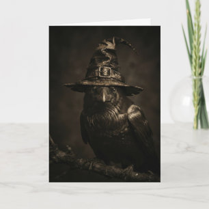 Carte Halloween Corbeau Gothique Sombre Chapeau de