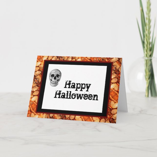 Carte Halloween - Crâne / Guillemets Citrouilles (Devant)