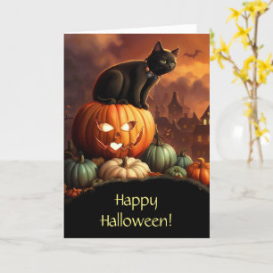 Carte Halloween Cute Black Cat et Jack-o'-lantern