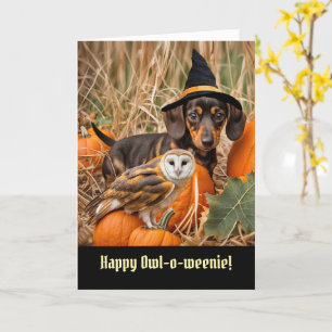 Carte Halloween Cute et Funny Owl et Dachshund Puppy