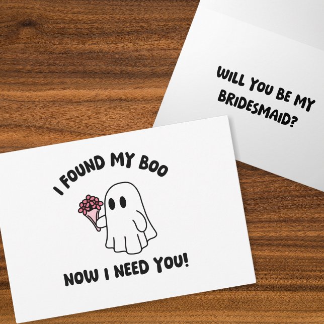 Carte Halloween Cute Ghost Boo Funny Bridesmaid Proposit (Halloween bridesmaid proposal card featuring a cute ghost design—perfect for your spooky wedding!)
