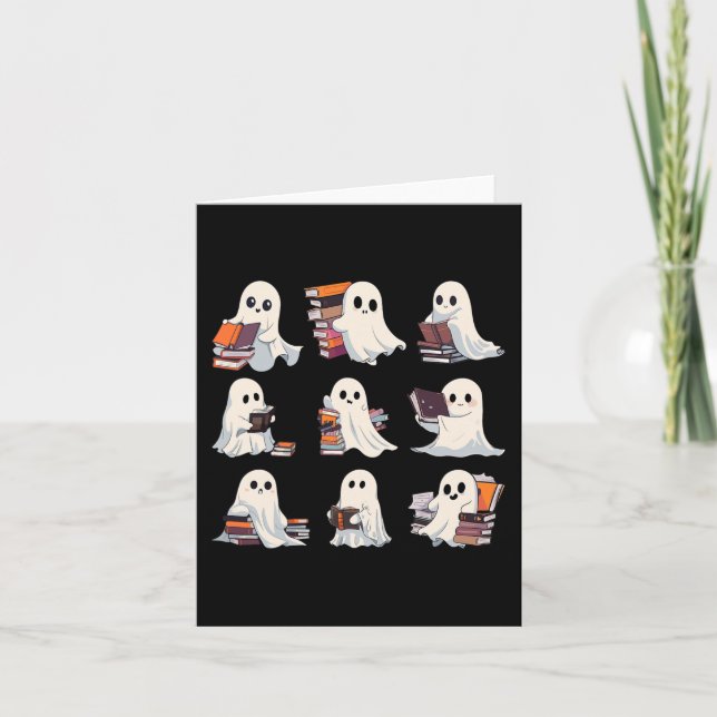 Carte Halloween Cute Ghost Lire plus Livres Éffrayant Bo (Devant)