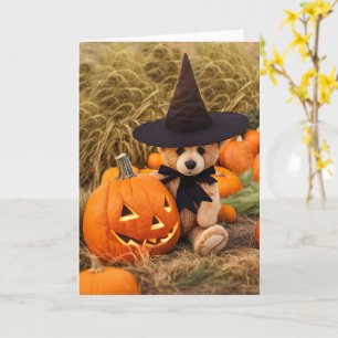 Carte Halloween Cute Teddy Bear et Jack O Lantern