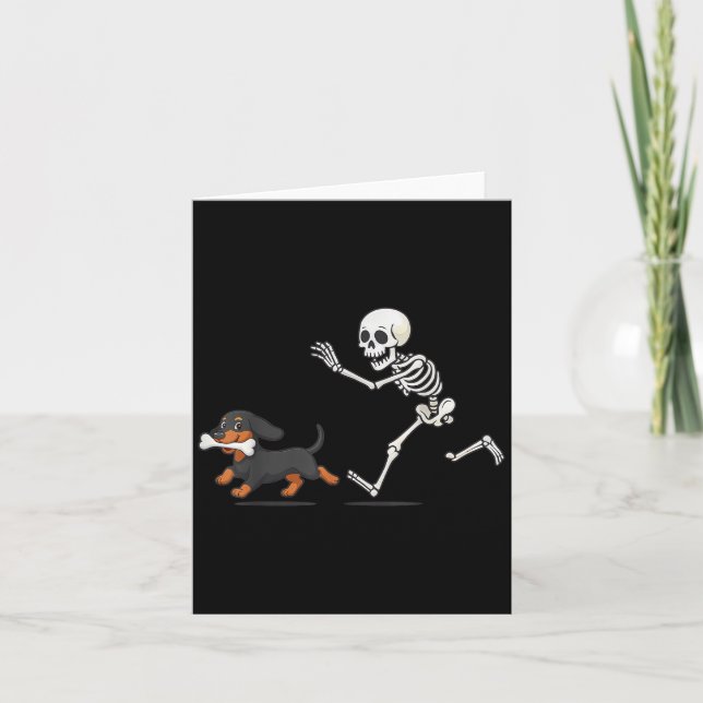 Carte Halloween Dachshund Drôle Drôle Skeleton chasse Ch (Devant)