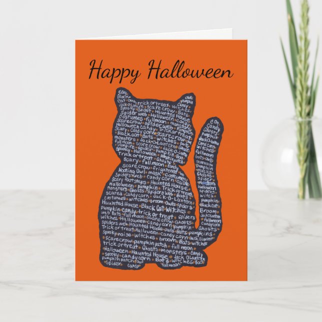 Carte Halloween de chat noir (Devant)