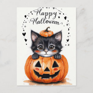 Carte Halloween de chat noir mignon Joyeux Hallo