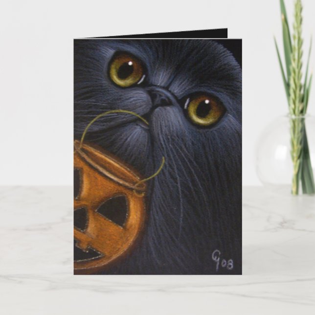 Carte Halloween de chat persan noir (Devant)