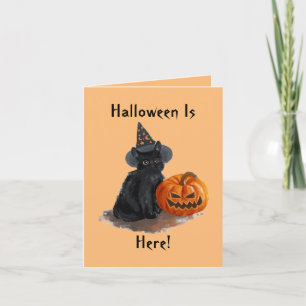Carte Halloween de chat sorcière vintage