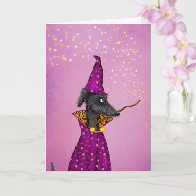 Carte Halloween de chien sorcier noir (Orchidée)
