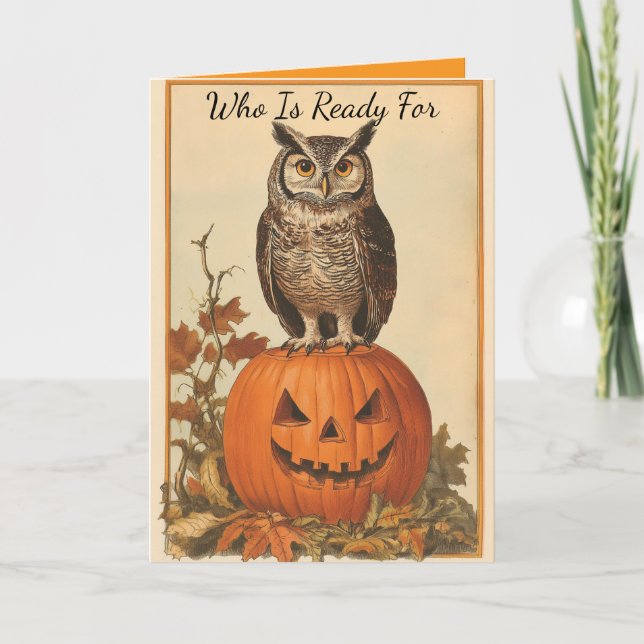 Carte Halloween de chouette vintage avec citrouill (Devant)