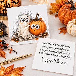 Carte Halloween de fantôme et citrouille mignons